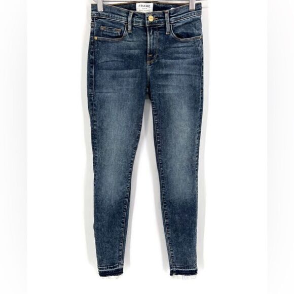 FRAME Le Skinny De Jeanne Released Split Hem Skinny Jeans in Osaka NWOT 25 - Picture 1 of 12